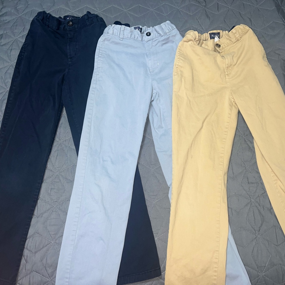 The children’s place chino pants. Colors: gray. Beige. Blue. All size 12’s